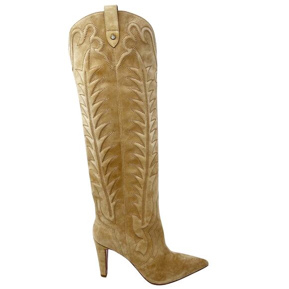 Christian Louboutin Santia Botta 85 Suede Knee High Western Boots 38.5 - Picture 9 of 15